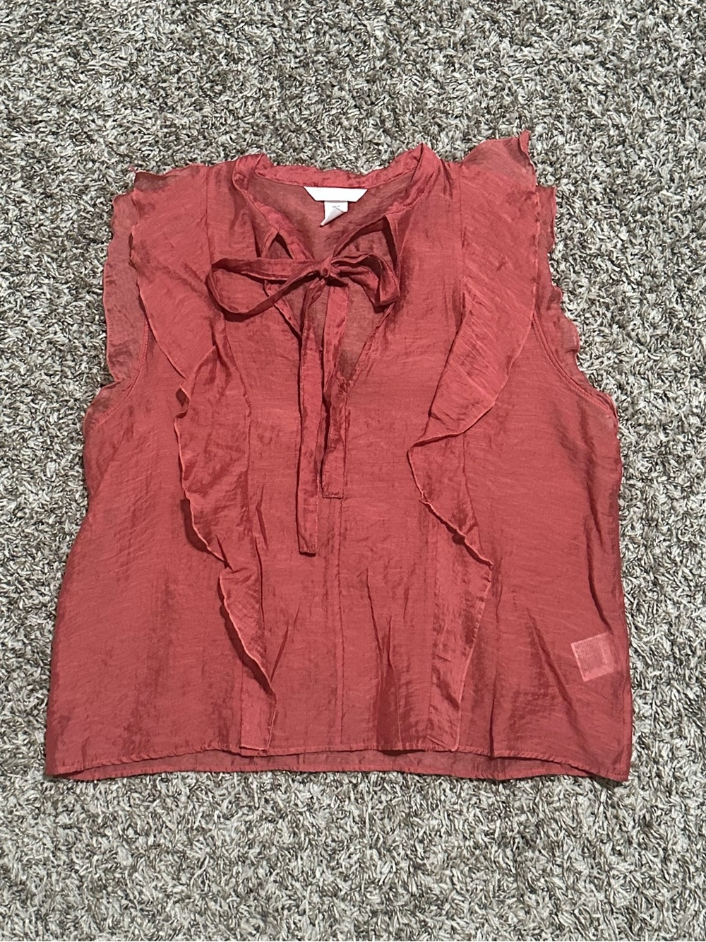 H&M Rust Ruffle Tie-Neck Sleeveless Blouse